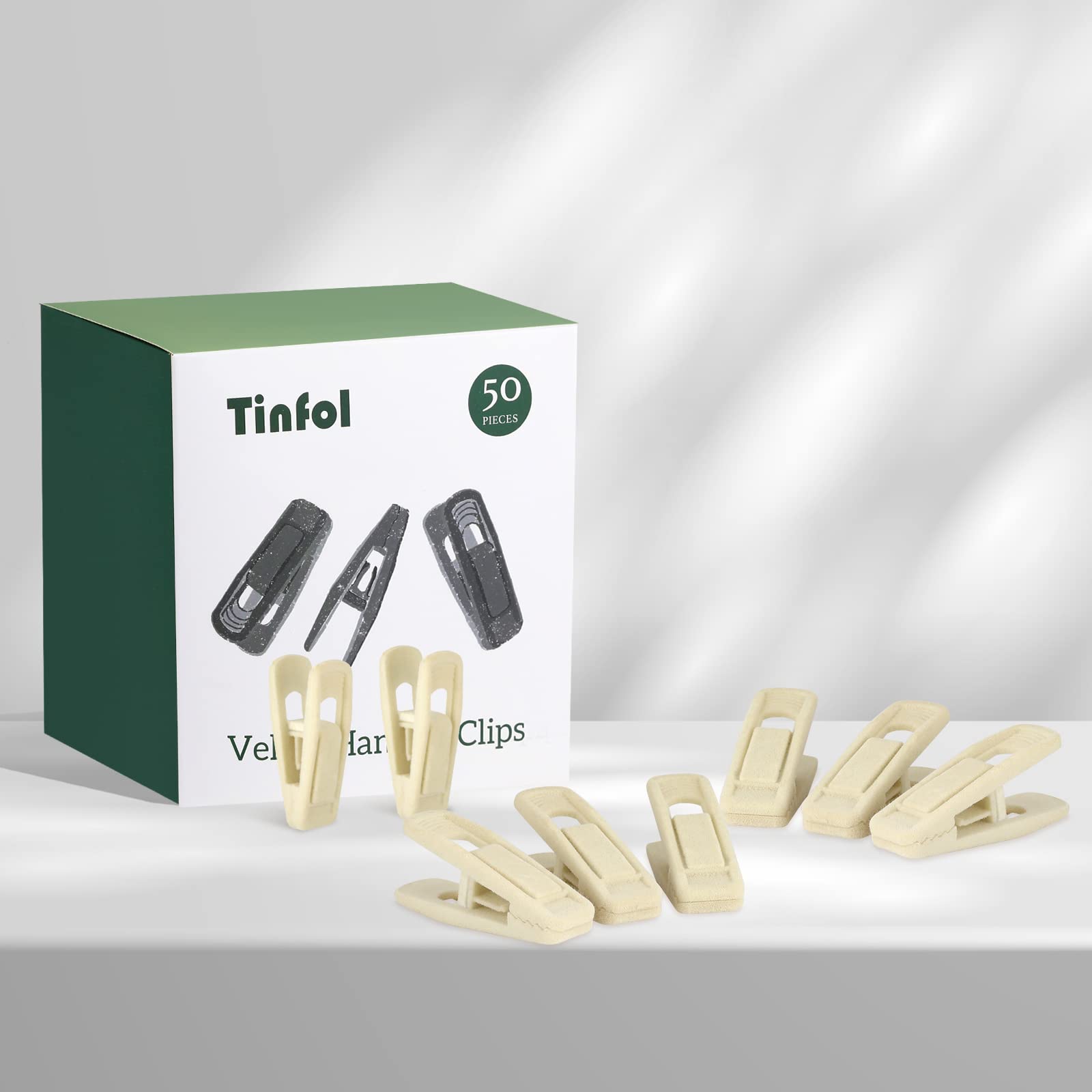 Tinfol Fermagli per appendini in velluto, colore beige, 50 pezzi, per appendini sottili