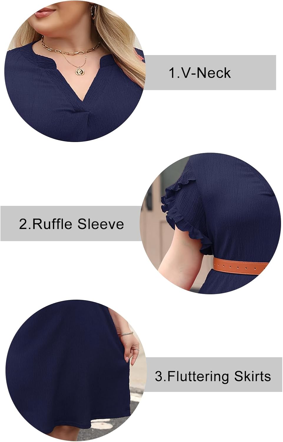 Celkuser Plus Size Summer Casual Dresses for Women V Neck Ruffle Cap Short Sleeve Flowy Midi Dress with Pocket - Image 5