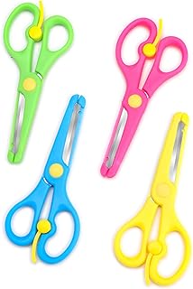 4 PCS Kids Scissors Children Safety Scissors Set Pre-School Training Toys Students Plastic Toddler Scissors Colorful Children Creative Paper Cut for Craft Scrapbooking DIY Photo Art Project