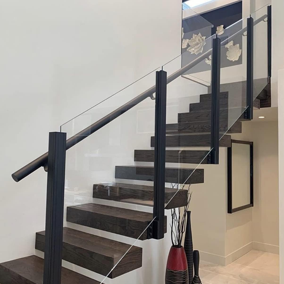 Ringhiera in acciaio inox per esterni, patio, balcone, piscina, terrazza, 85 cm, finitura nera, certificato CE, ideale per sicurezza e stile