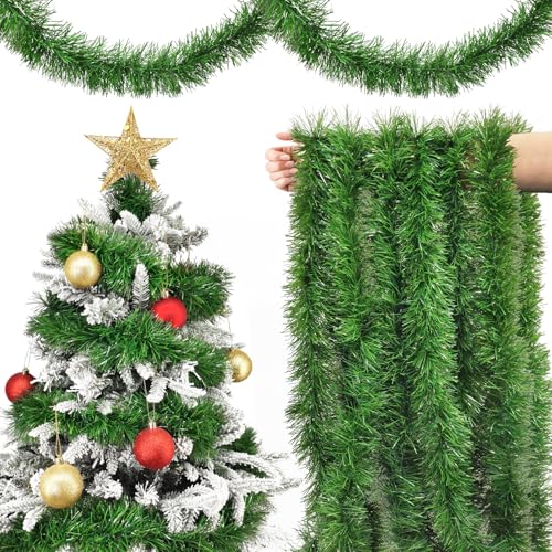 ROLLWAY Weihnachtsgirlande 10m Grün, Kunst Tannengirlande Künstlich...