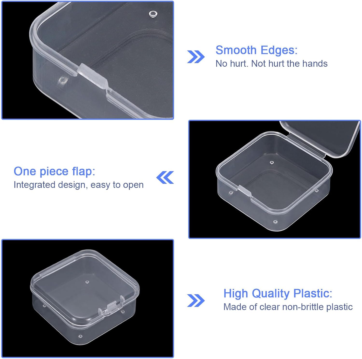 uxcell 72Pcs Clear Small Plastic Beads Storage Containers with Lids, Square Anti-Oxidation Jewelry Storage Boxes for Small Items Craft, Beads, Ear Studs, Necklaces(1.8×1.77×0.79In)