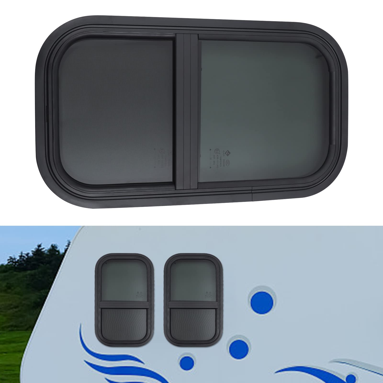 14W X 22H Vertical Slide Teardrop Windows RV Window Replacement Trailer Window