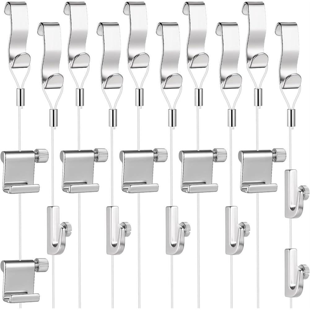 Hndhbfgrt As Shown Adjustable Picture Hanger System 10 Pcs Picture Rail Hook And Wire Kit With Nylon Cord