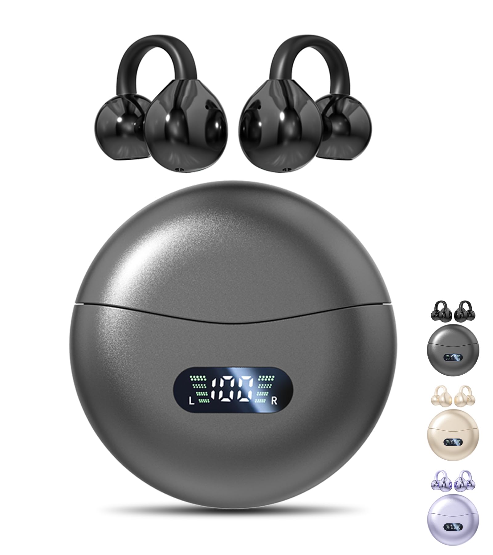 Clip on Earbuds,Open Ear Earbuds Wireless Bluetooth 5.4, Lightweight Open Ear Headphones with Mic 60H Battery,Waterproof for Sports, Running, Small Ears & Glasses Wearers,Workouts