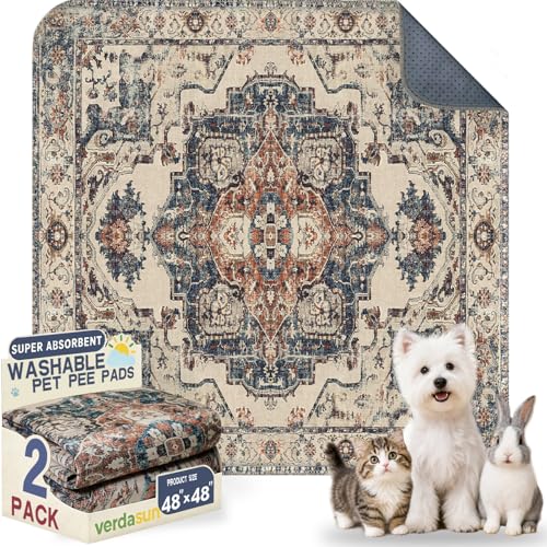 Image of Washable Pee Pads for Dogs, Reusable Puppy Potty Training Pads, Ultra-Absorbent Thick Waterproof Leak-Proof Non-Slip Pads & Mat for Crate, Playpen, Floor, Whelping & Housebreaking , 2 Pack 48 inchx48 inch