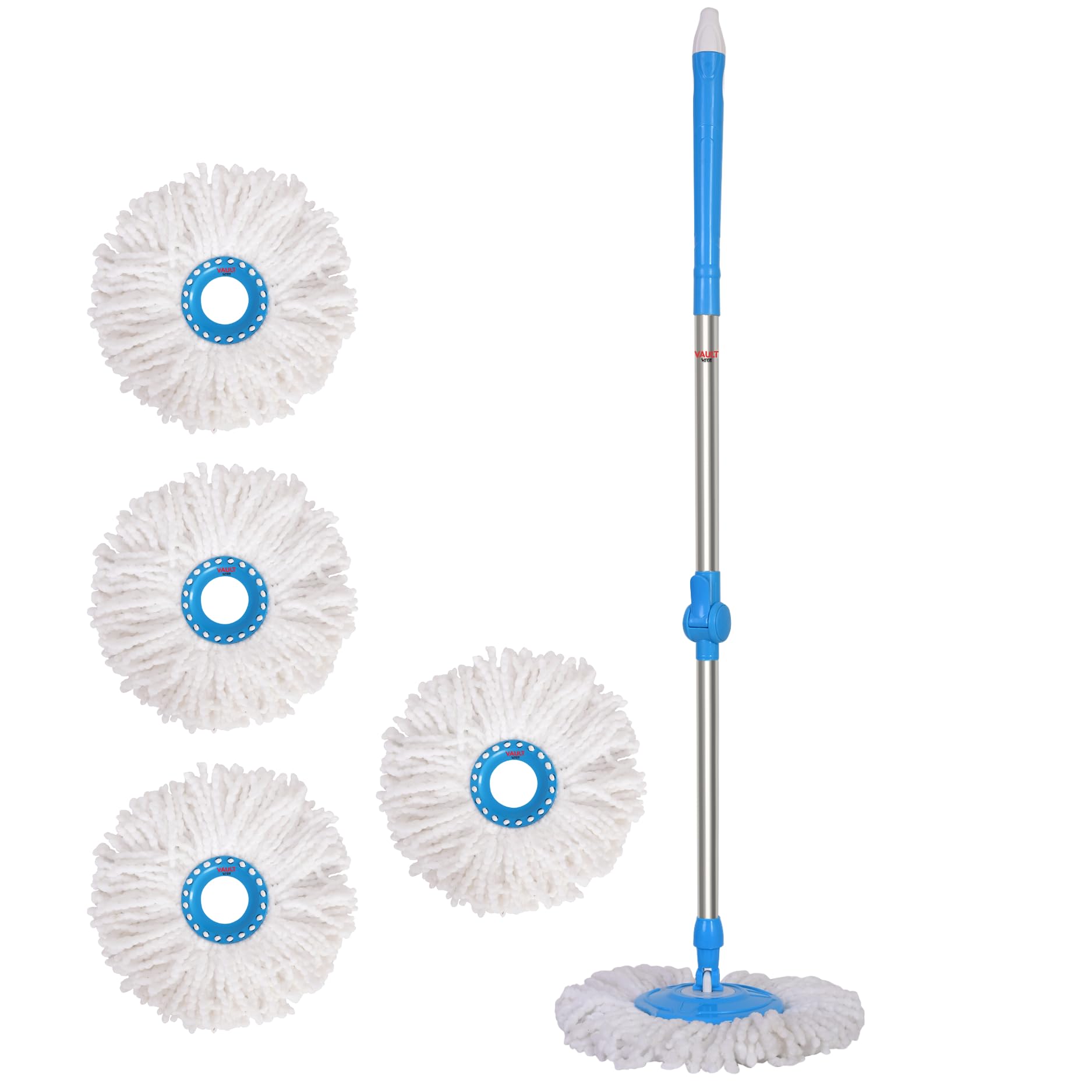 Vault Bharat Premium Spin Mop Stainless Steel Rod, Height-Adjustable, Lockable for Compact Storage with 4 Refill, Warranty: 1 Year - (V2+4) (B0CXP9XC9M) Amazon Price History, Amazon Price Tracker