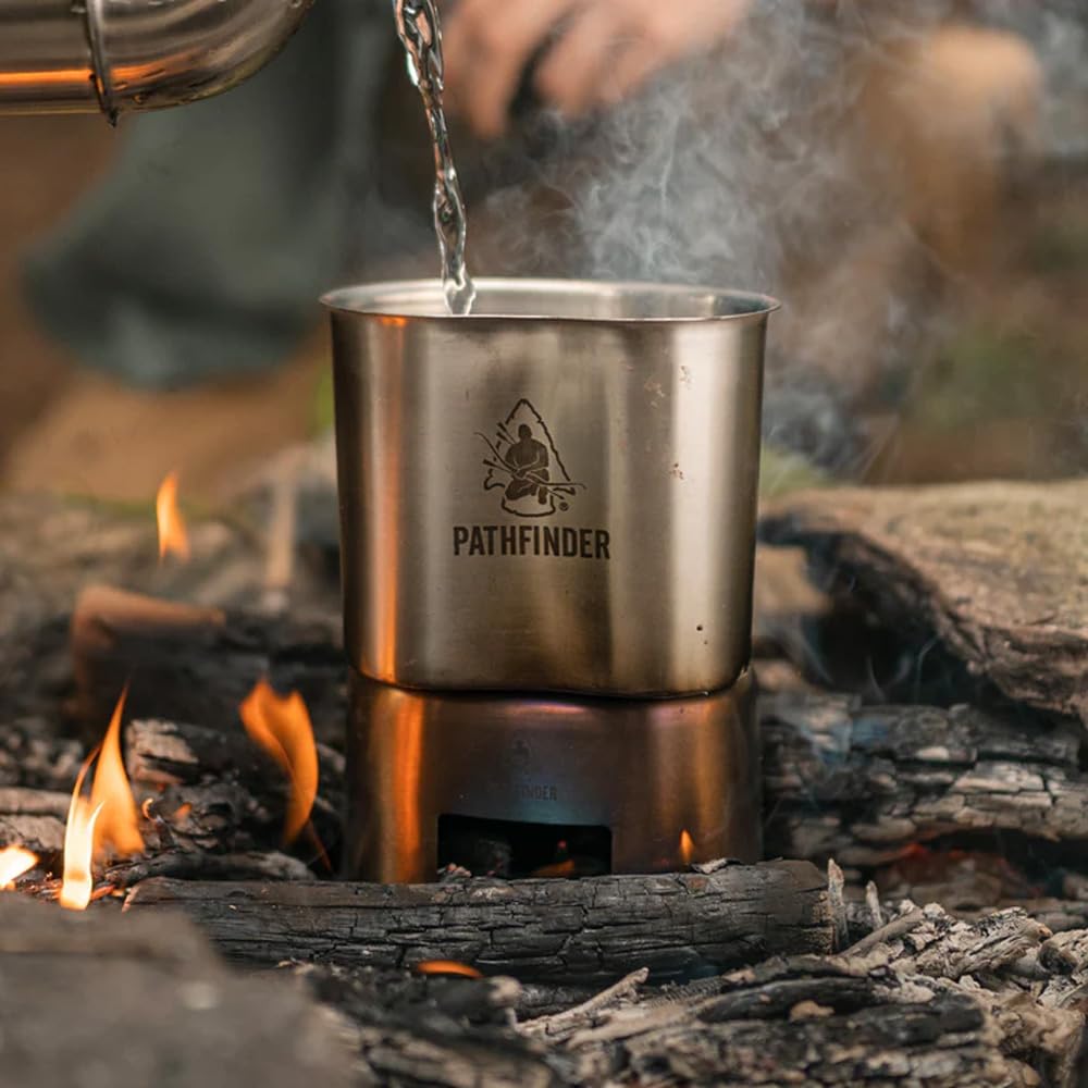 The Pathfinder School Stainless Steel Canteen Cooking Set - 3-Piece Backpacking Mess Kit, Hiking Cooking Set, Camping Cookware & Trail Gear, Great for Backpacking, Outdoor Camping, Hiking and Picnic