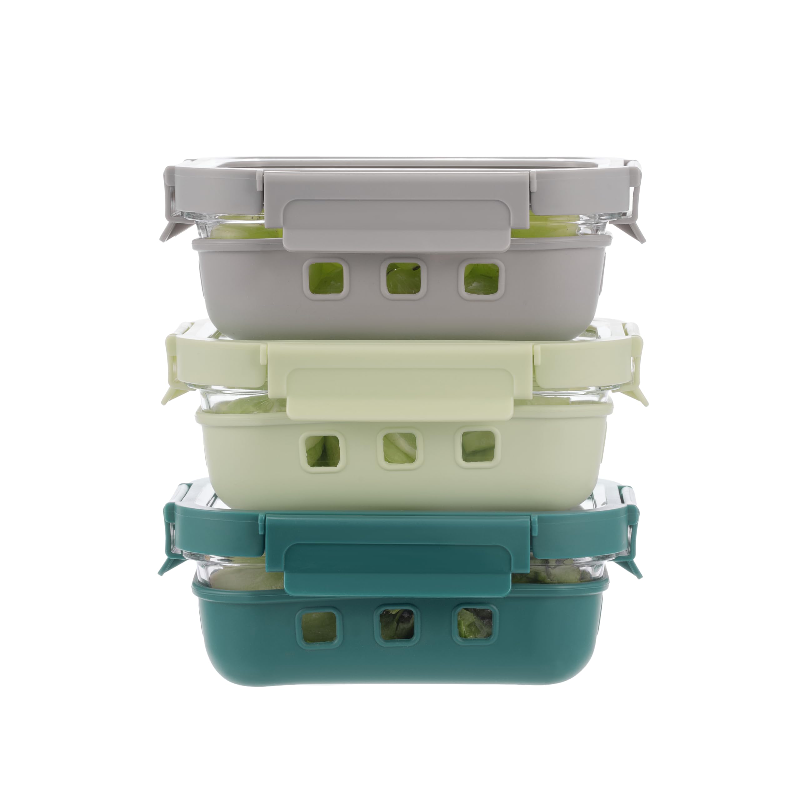 QuaLife Buntes Lunchbox-Set mit Gehärteten Glasdeckeln, Glasbehälter-Set (6 x 640 ml), Auslaufsicher, Stapelbar, Mikrowellen- & Spülmaschinengeeignet, BPA-frei, Perfekt für Meal Prep
