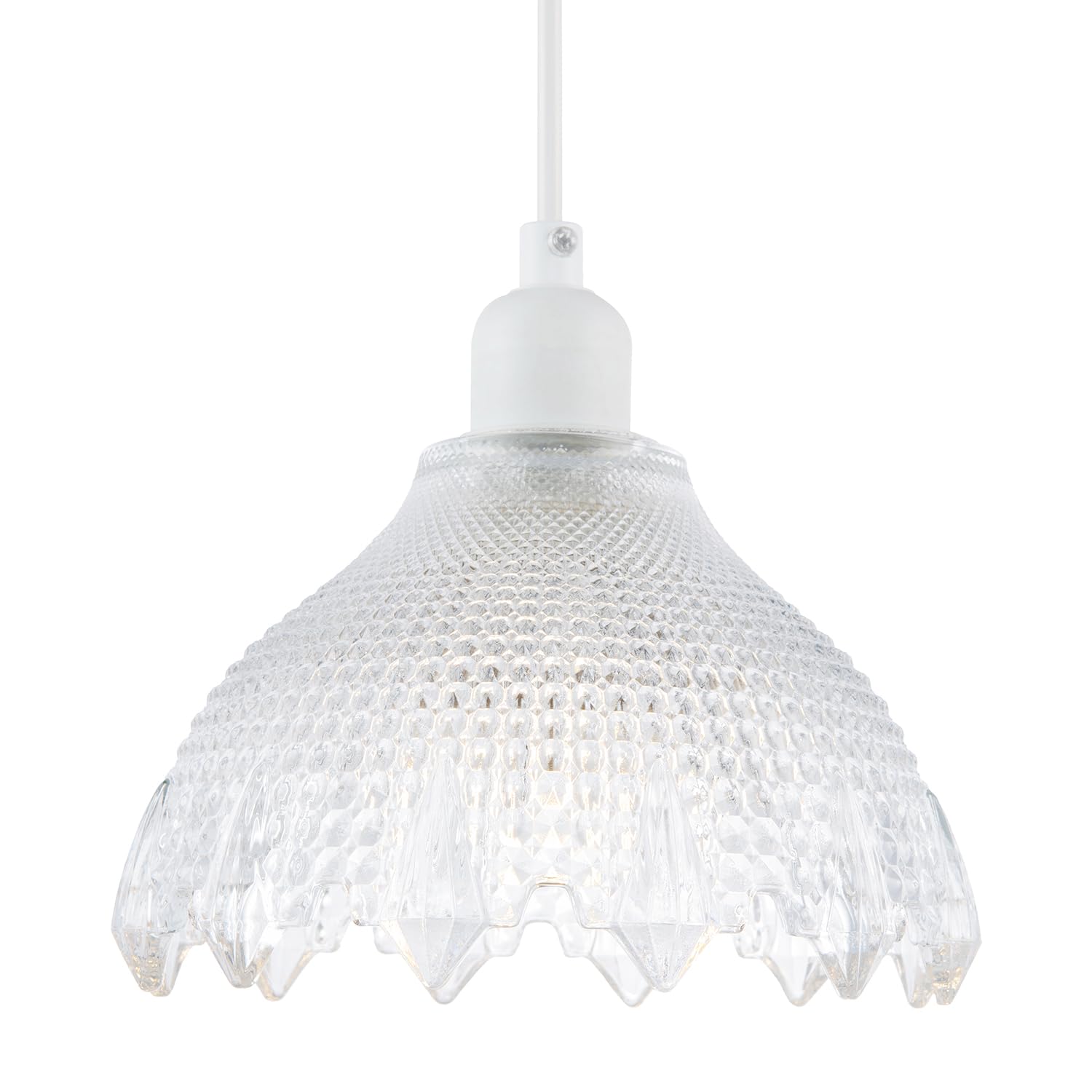 Happy Homewares Transparent Classic Ornate Round Clear Glass Pendant Light Shade With Moulded Design | 20Cm X 14Cm | Dimples And Shaped Diamonds Design By
