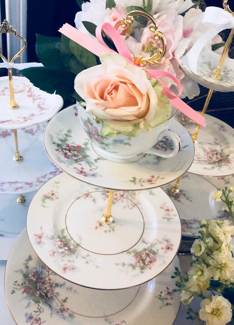 Soporte para Tarta de Boda, Bandeja de 3 Niveles, Plato con diseño de Flores, decoración para Mesa de postres, Boda Rosa (Bavaria MixMatched 1) ()