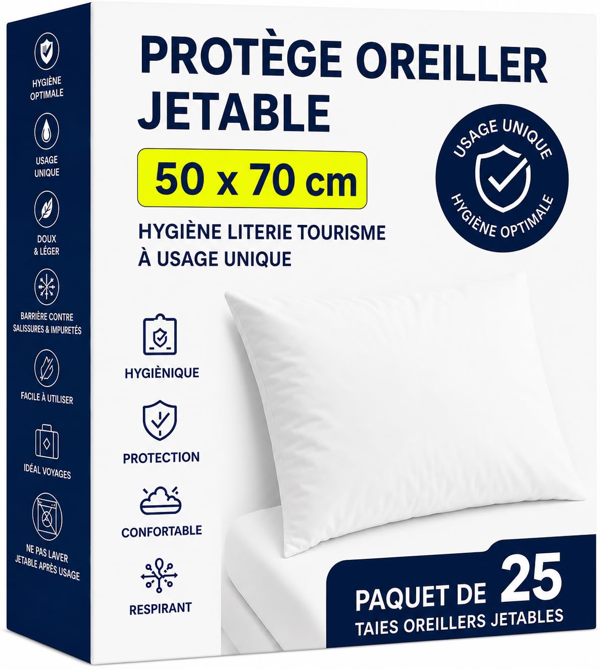 Protezione cuscino 50 x 70 cm | Set di 25 federe usa e getta, anti batteri, acari, allergie, compiti | ideale per brevi soggiorni | igiene biancheria da letto