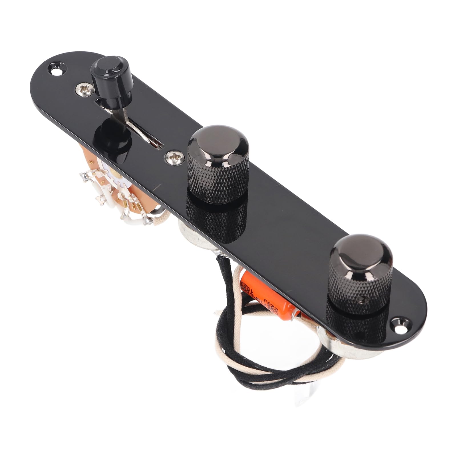 Generic Placa de Control de Guitarra Cargada, Interruptor de 3 Vías Precableado, Potenciómetros de 250 K, Perillas de Tono de Volumen Moleteadas, con Arnés de Cableado para Piezas de