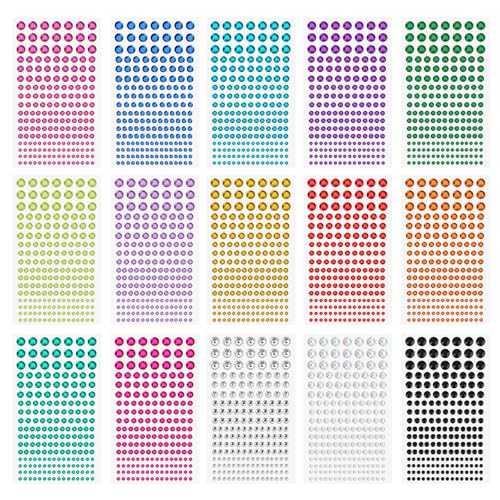 2955 Stück Glitzersteine, 15 Blätter Klebe Glitzersteine, Selbstklebende Strasssteine, Bunt, für Nägel & Make Up DIY Deko (3/4/5/6/8mm)