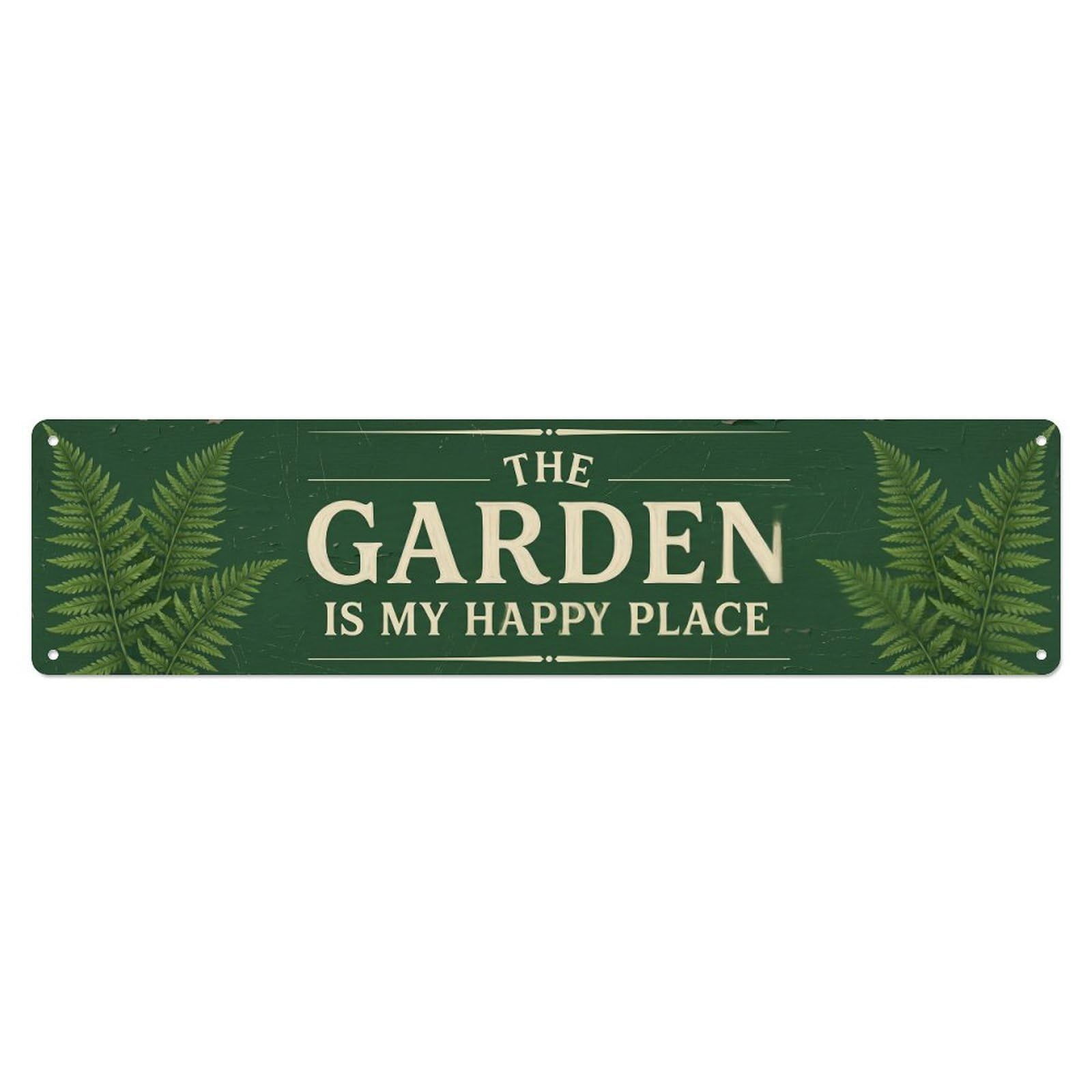 Vintage The Garden Is My Happy Place Fern Frond Metal Tin Sign