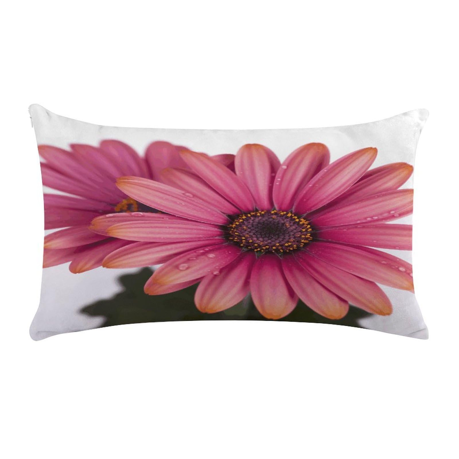 FekiLoot Pink Daisy Flower Pillow Covers Short Plush Pillowcase with Zipper Cozy Soft Rectangular Throw Pillow Case Luxury Style Cushion Cases Decorative Lumbar Pillow Shell 12" X 20"