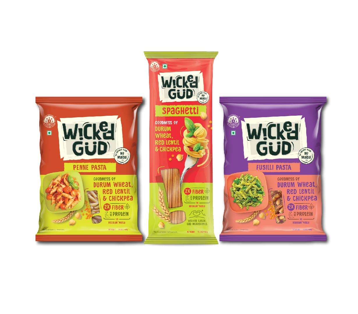 WickedGud 2X Fiber Spaghetti, Penne & Fusilli Pasta Combo | No Maida | Durum Wheat Semolina | Brown Rice | Red Lentils | Healthy Diet Pasta - 400gm x 3 (B0BD8PTFV2) Amazon Price History, Amazon Price Tracker