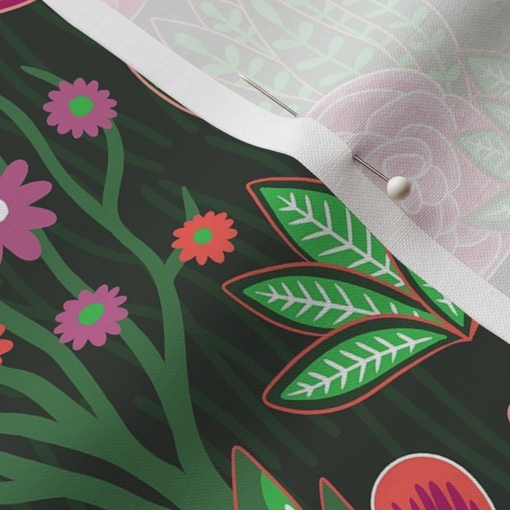 Spoonflower Fabric - Peacock Bird Flowers Green Ornate Regal Coral Pink Printed on Petal Signature Cotton Fabric by The Yard - Sewing Quilting Apparel Crafts Decor