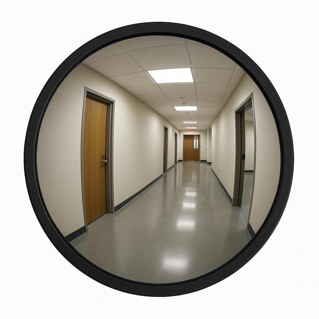 HOPE KART Plastic Small Convex Mirror for Home Vastu Ryme Feng Shui Experiment Outdoor Indoor Wall Hanging Mirror for Road Safety Car Blind Spot, Round (Large - 8 inch), Black