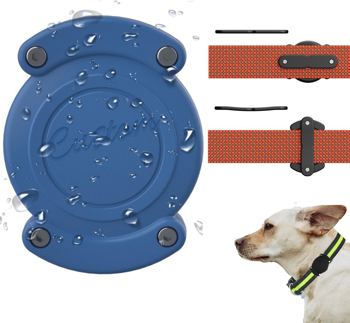 Personalized Custom for Waterproof AirTag Dog Collar Holder,Text Name Number Customized Design,The Safest,Dustproof,Durable,Fits Up Most Collars,Perfect Way to GPS Track Your Dog Animals or Bag,Blue
