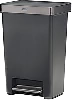 Rubbermaid Premier Series III 13 Gallon Step-On Trash Can, Charcoal with Stainless Steel Rim, Slow Close Lid, Fingerprint-Resistant
