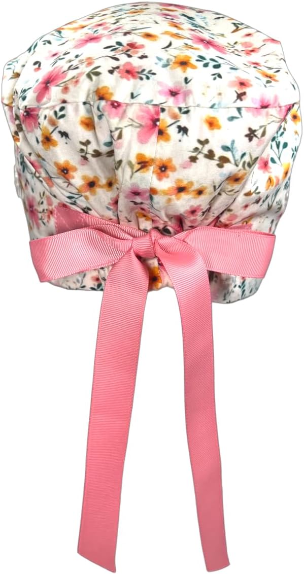 Euro Style Scrub Cap for Women & Men with Ribbon Ties & Buttons, Head Cover for Long or Short Hair