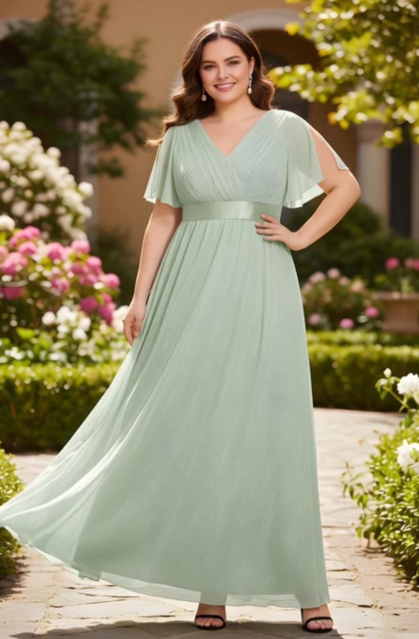 amazon bridesmaid dresses Talisea Plus Size Chiffon Sage Green Wedding Guest Cocktail Short Sleeve V Neck A-Line Floor Length Dress : Clothing, Shoes & Jewelry Vintage Wedding Photos 1920s-1950s Elegant and sophisticated INV-1196 Size:10-UK