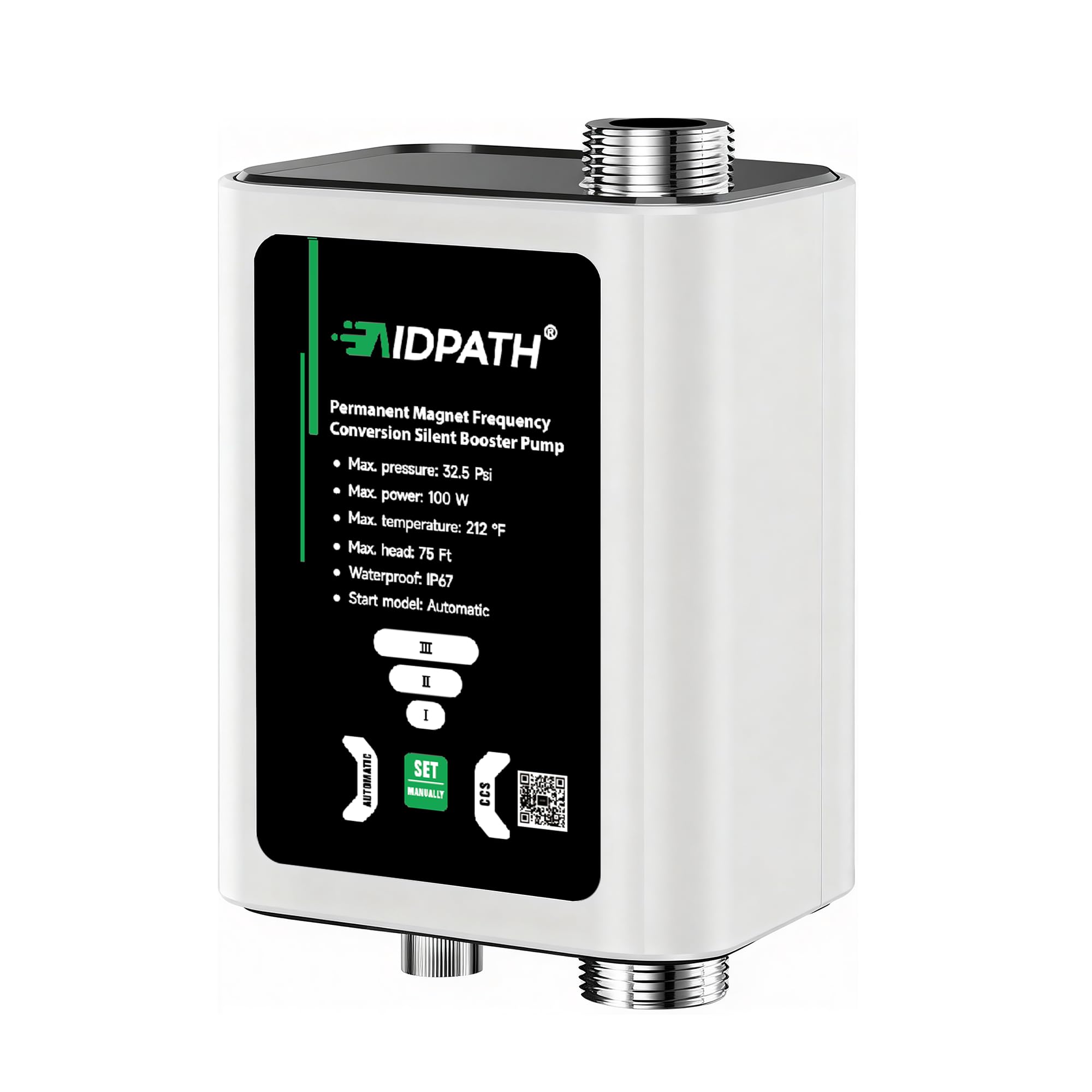 AIDPATH Water Pressure Booster Pump 32PSI, 115V Automatic Variable Speed,  CCS Low-Flow Auto Start, Point-of-Use Boosting for Sinks & Showers, 3/4
