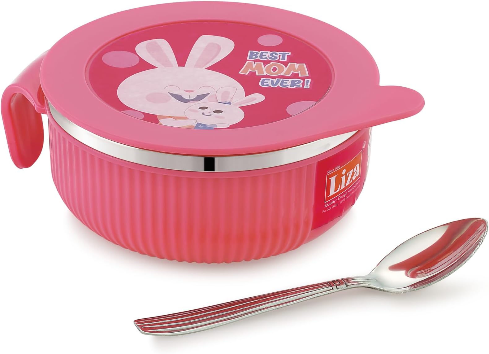 LUCIDO Linex Airtight Leakproof Stainless Steel Insulated Toddler Baby Feeding Bowl with Spoon (380 ML, Pink)