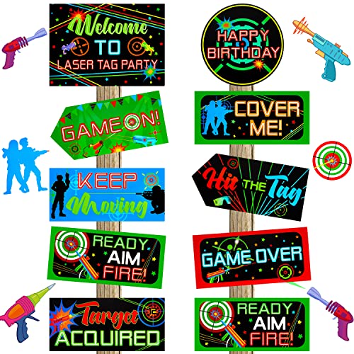 Image of Gueevin 20 Pcs Party Supplies Decorations Home Sign Cutouts for Party Decorations Supplies(Laser Tag)
