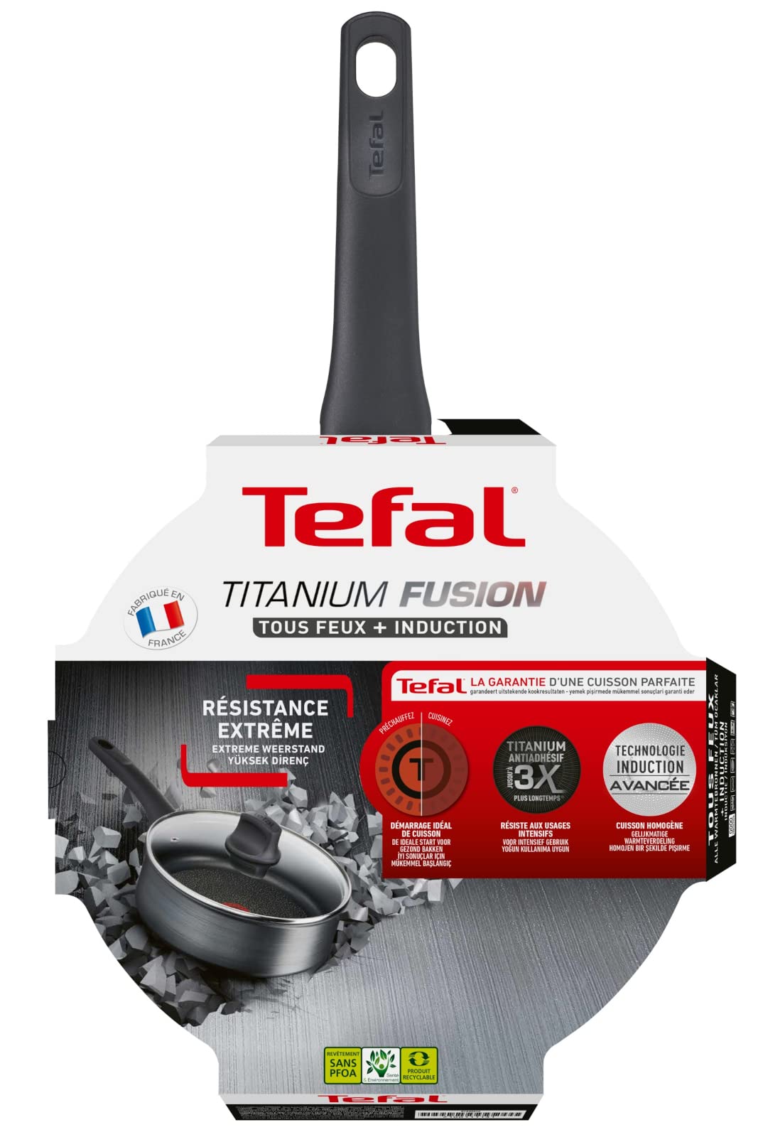 Tefal Primary sauteerpan 24 cm glazen deksel, hoogwaardig roestvrij staal, gezonde antiaanbaklaag, inductie E3093204, roestvrij staal met antiaanbaklaag