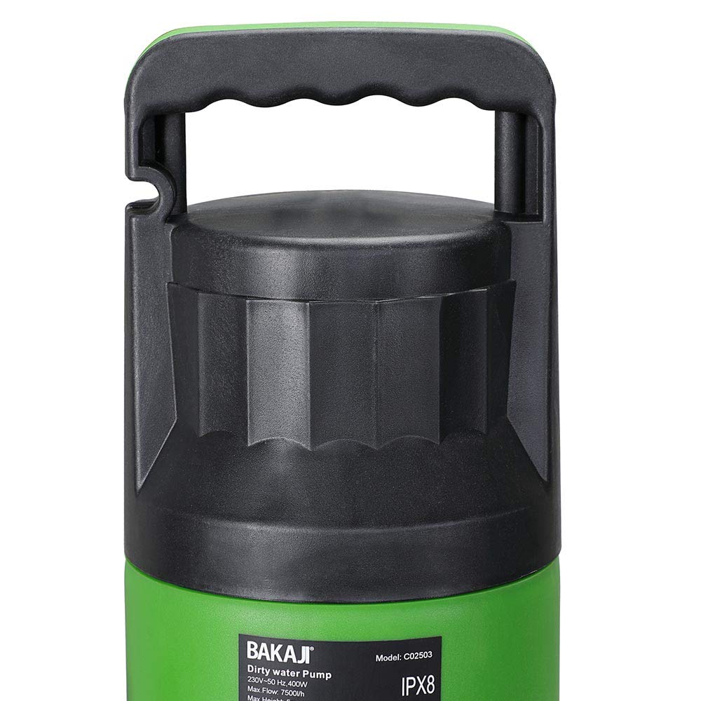 Bakaji Pompa Immersione Elettropompa Sommersa Acque Chiare Potenza 250W Portata 5000L/h Profondità Massima 7 Metri con Fondo Piatto Maniglia per il Trasporto e Cavo 10 metri