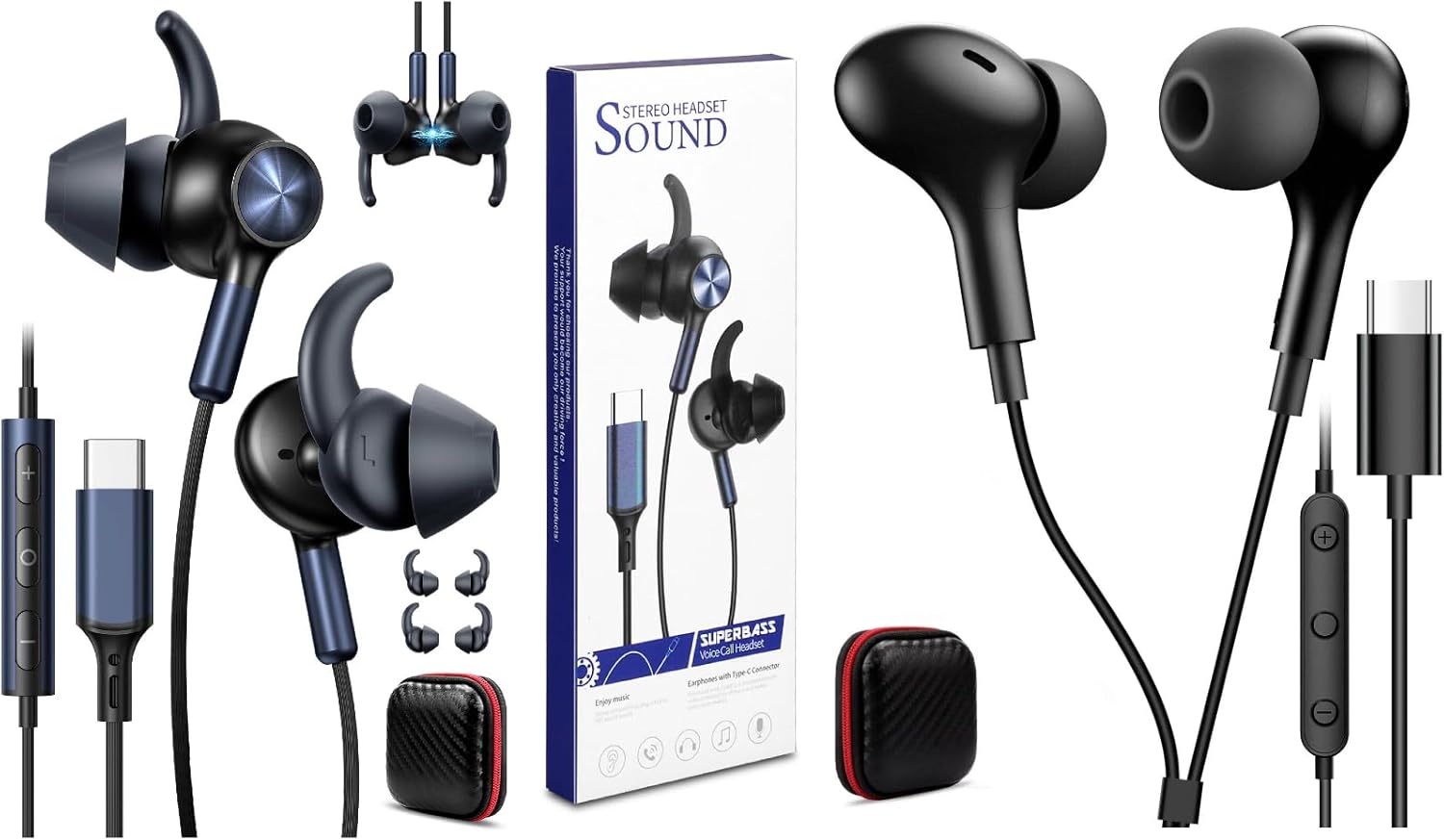 2 Pack USB C Headphone for Samsung S25 FE S24 A16 A17 Wired Earbuds Magnetic in-Ear Type C Earphone with Microphone Volume Control Bass Stereo Noise Canceling for iPhone 17 Pro Max Air 16 16e 15 Pixel