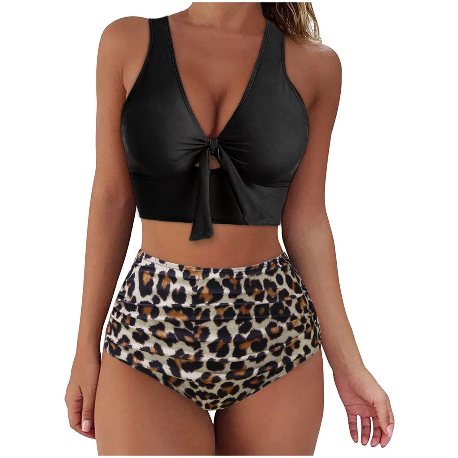Women Two Piece Swimsuits Cute Sunflower High Waisted Bikini Set