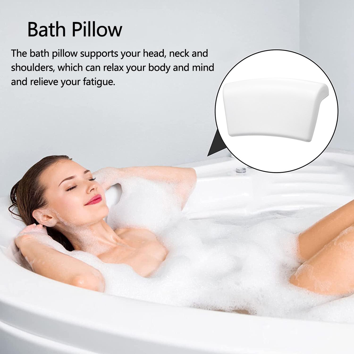 Cuscino per Vasca da Bagno con 2 Ventose Antiscivolo - Supporto Ergonomico Comodo per Idromassaggio, Relax in Spa e Bagno, Impermeabile e Lavabile - Bianco