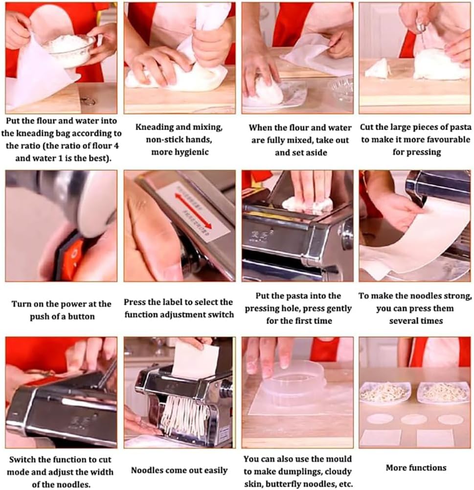 Commercial Stainless Steel Dough Cutter, Fully Automatic Electric Pasta Maker, Dough Roller Noodle Cutting Machine, 0.3-4mm Adjustable Thickness, for Home Kitchen Use ThreeKnives