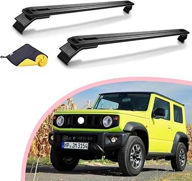 2Pcs أسود الألومنيوم سقف السكك الحديدية رفوف عبر القضبان Crossbars الأمتعة الناقل يناسب لسوزوكي JIMNY 2 Door 2019-2024، S-002