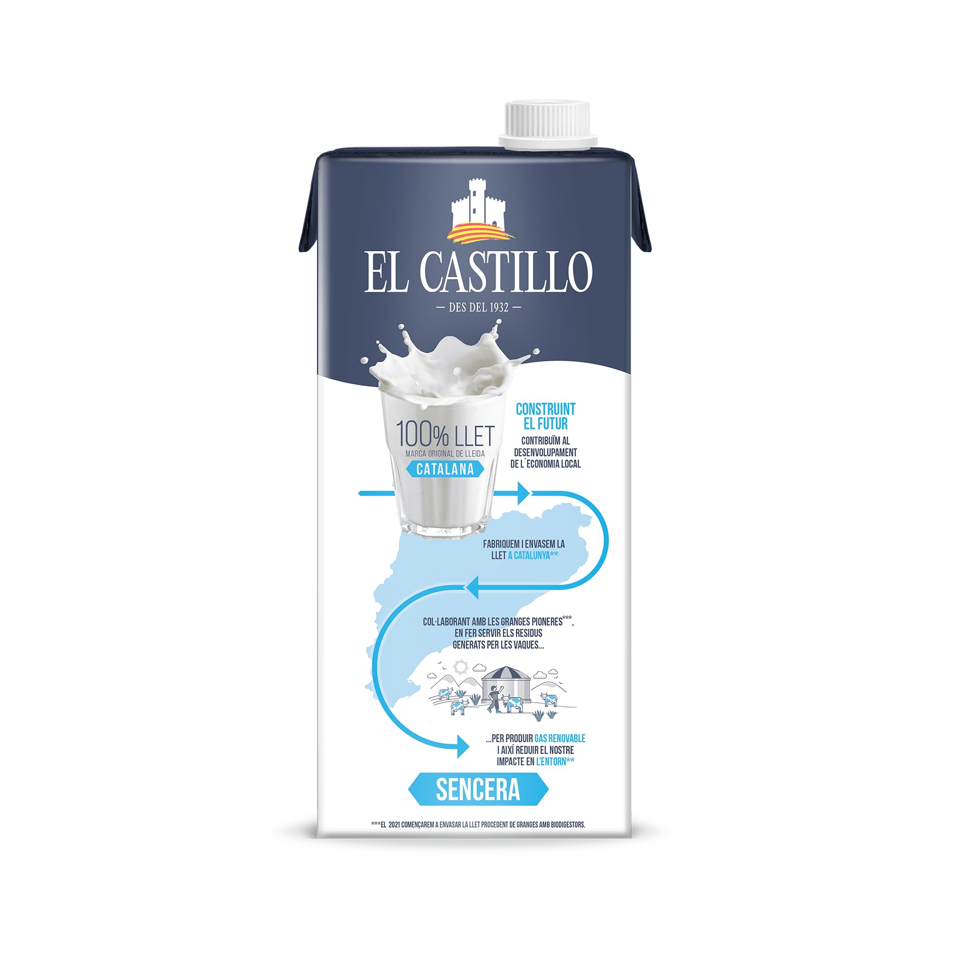 El Castillo Leche Entera Rica en Calcio y Proteínas Sin Gluten Sin Azúcares Añadidos Pack 6x1L