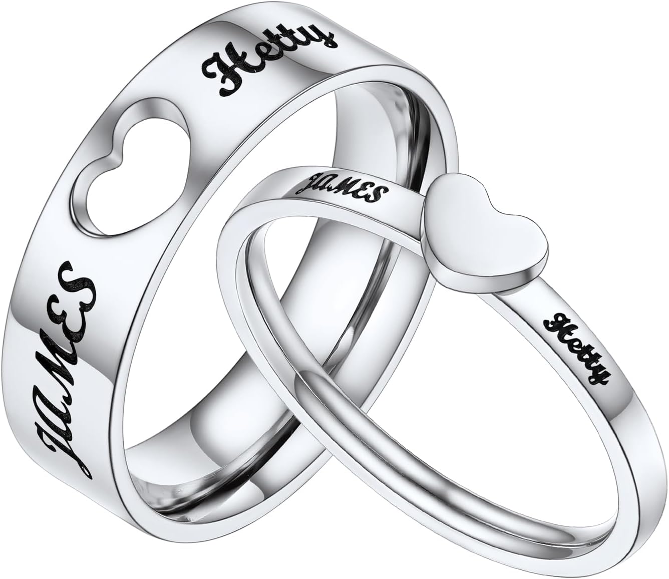 Custom Promise Rings for Couple, Gold Plated/Black Plated with 316L Stainless Steel Matching Rings, Engagement Wedding Bands for Him and Her, Come with Box