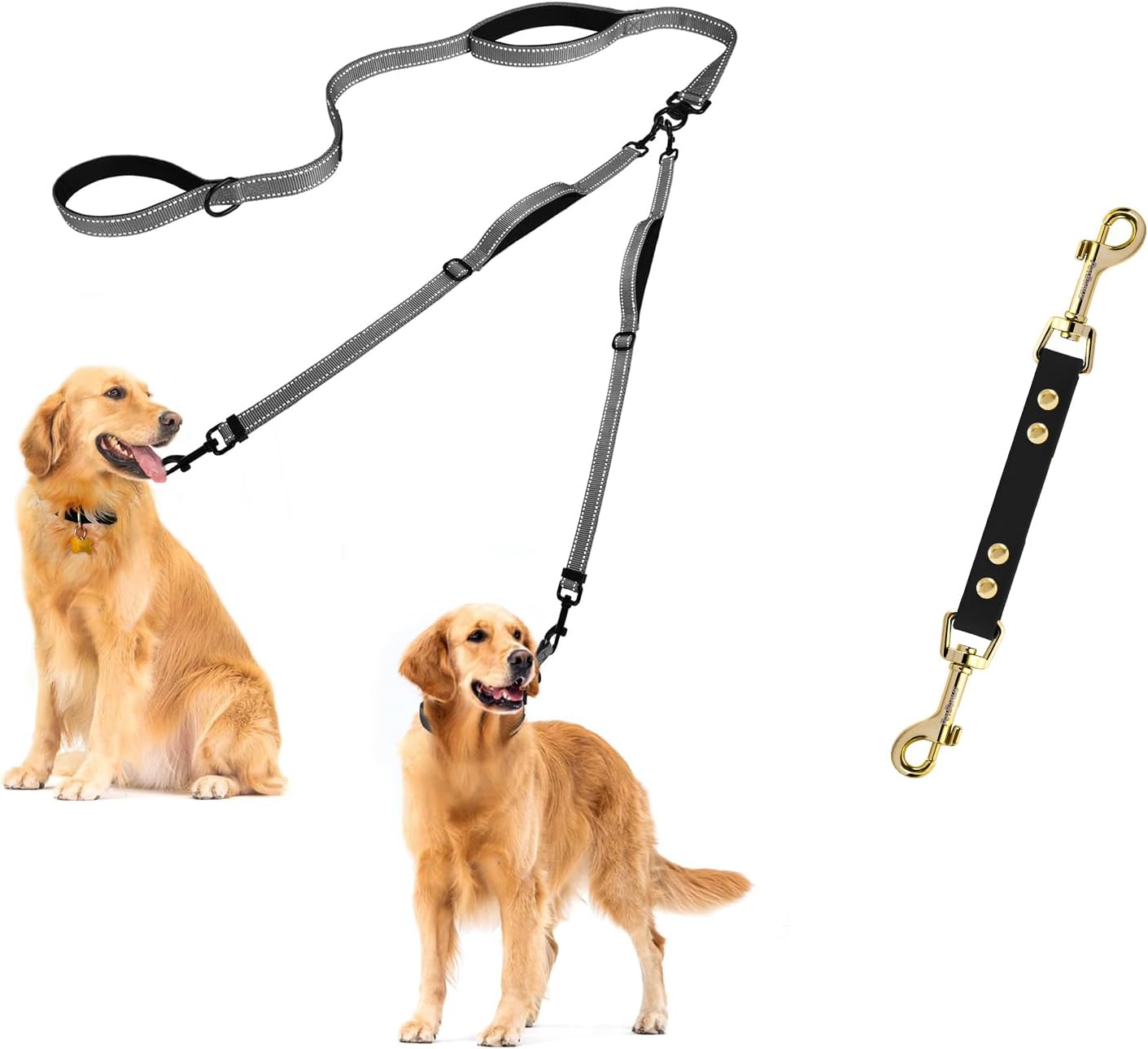 PetBonus Double Dog Leash, No Tangle Dual Leash and Waterproof Dog Collar Safety Clip