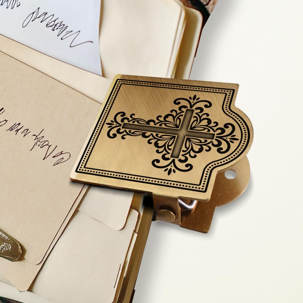 ANATTASOUL Brass Travel Notebook Journal Clip Cross Book Binder Clips Metal Vintage, 1.8"x1.6" Decorative Heavy Duty Gold Page Holder Clamps for Book, Paper, Bookmark, Accessories, Gifts