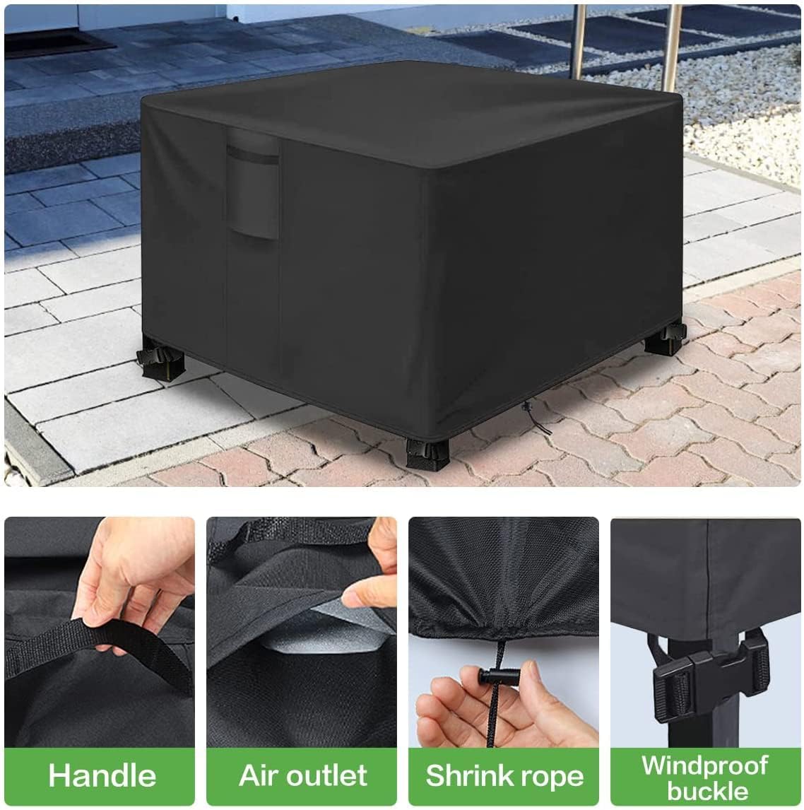 600D Fire Pit Cover 32 inch Square, Fits for 28-32 Inch Gas Fire Table, Oxford Fabric Outdoor Fireplace Cover, Waterproof Rectangle Firepit Cover (32 inch square)