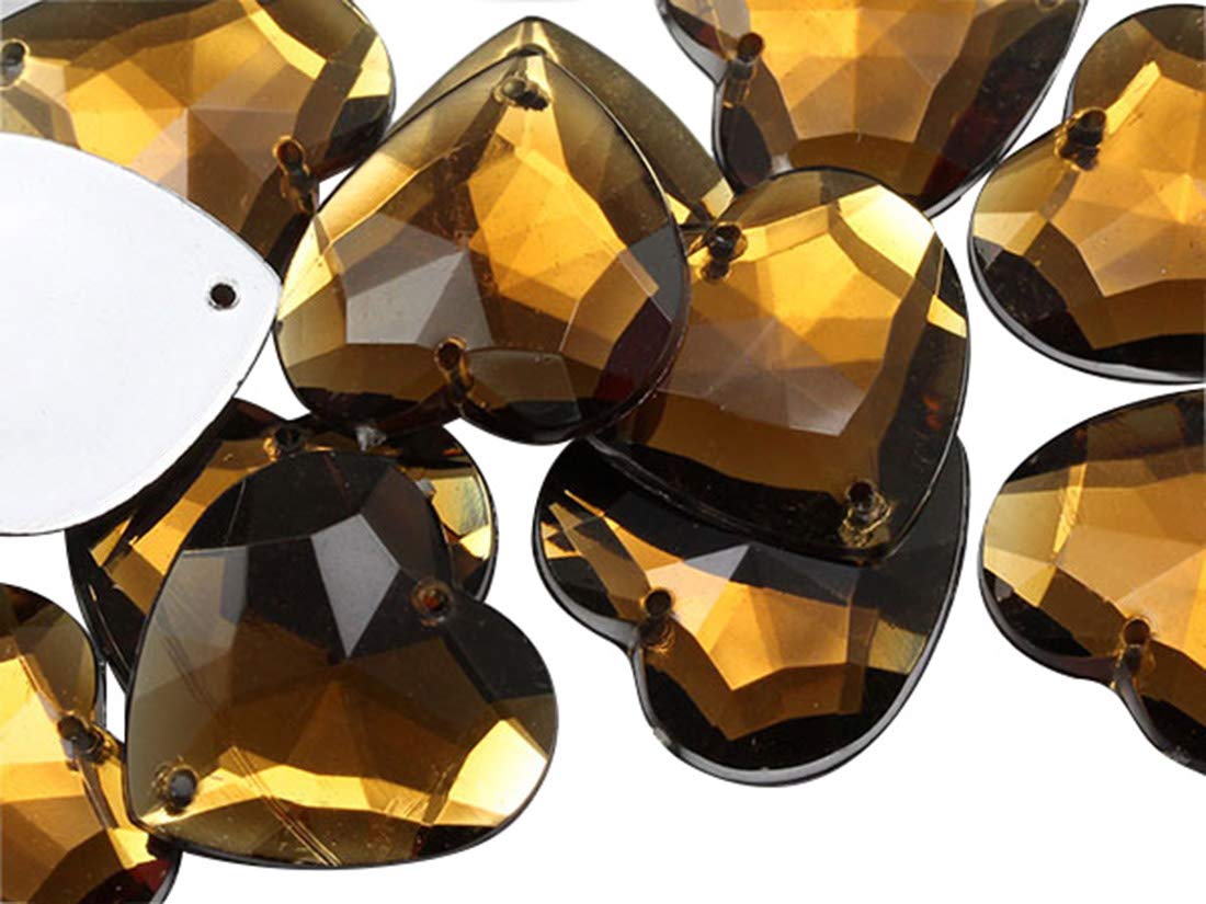 Allstarco 20mm Brown Smokey Topaz CH25 Flat Back Sew On Heart Rhinestones Beads for Crafts Plastic Acrylic Gems with Holes for Sewing Clothing Embelishments