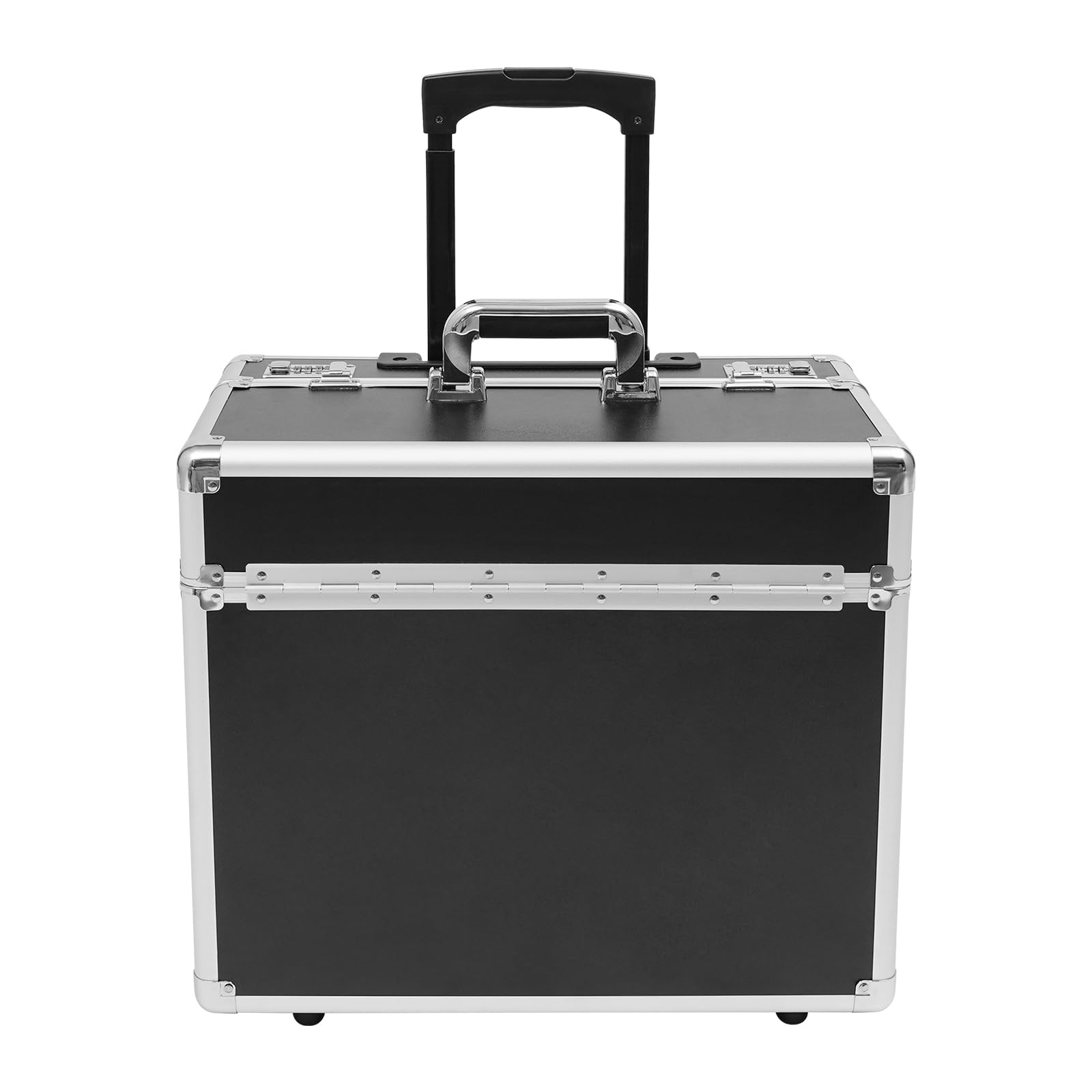 Aktenkoffer Rollbarer Businesstrolley Abschließbarer Aktenbox Pilotenkoffer 48,5 * 23 * 39cm aus Aluminiumlegierung mit Teleskopstange - Schwarz