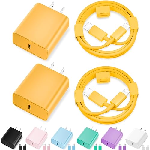 iPhone Charger Fast Charging,[Apple MFi Certified] 2Pack 20W Type C Fast Charger Block with 6FT USB C to Lightning Cable Compatible for iPhone 14/13/12/11 Pro Max/Xs Max/XR/X,iPad (Yellow)