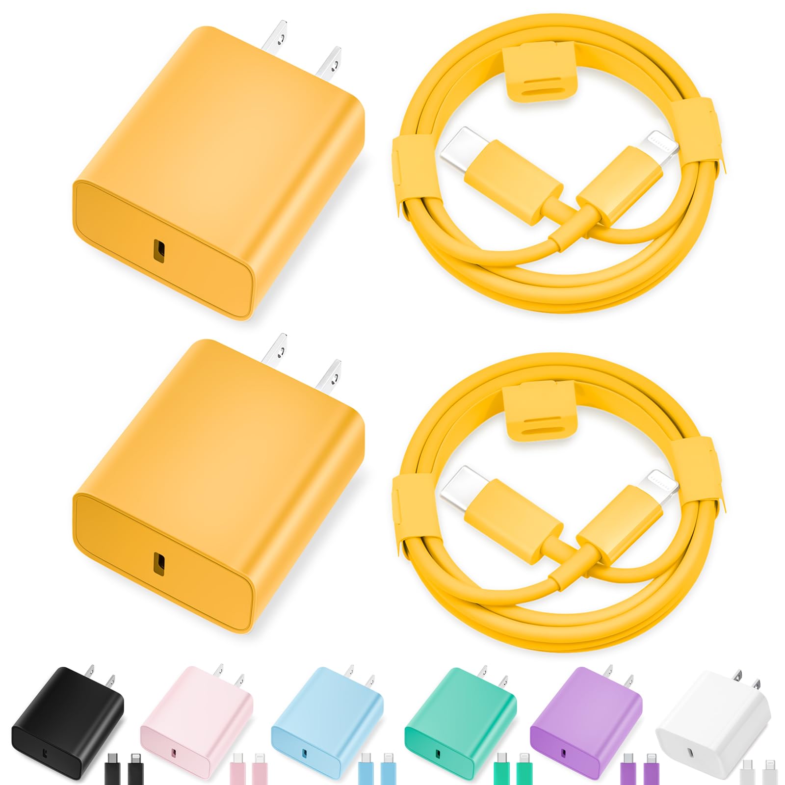 iPhone Charger Fast Charging,[MFi Certified] 2Pack 20W Type C Fast Charger Block with 6FT USB C to Lightning Cable Compatible for iPhone 14/13/12/11 Pro Max/Xs Max/XR/X,iPad (Yellow)
