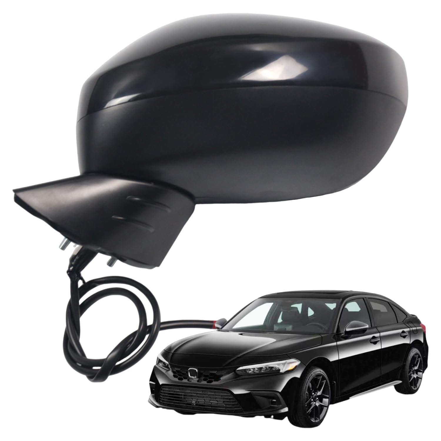 Liizoo Side Mirror Car Door Mirror Fits for HONDA CIVIC 2022 Left Driver Side | Power Adjustable Glass | Paint to Match |HO1320350 | BLACK (LH)-3 Pins