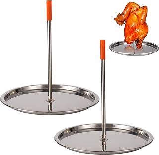 2-Pack Vertical Skewer Grill, Stainless Steel Skewers with Removable Spit & Drip Pan for Whole Chicken, Fish, Meat | Self-Basting Design Vertical Skewer Grill