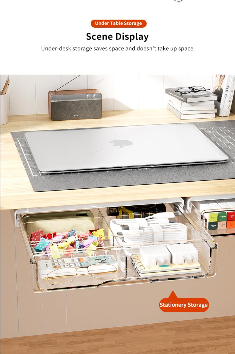 Kit di cassetti sotto la scrivania, sotto la scrivania, montato sotto il tavolo, dimensioni medie e piccole, 2 pezzi, combo per casa, camera da letto, ufficio, cucina, organizzazione