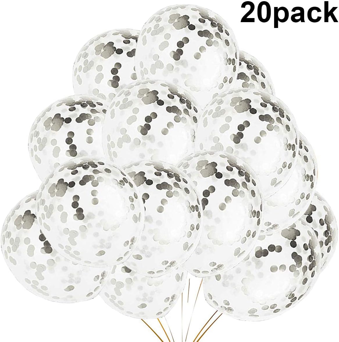 20 Pieces Silver Confetti Balloons, 12 inch Latex Birthday Party Balloons For Party